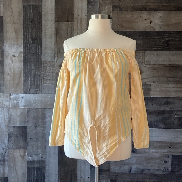 Roxy off the shoulder top medium pastel stripes beach California vacation surf - Picture 10 of 13